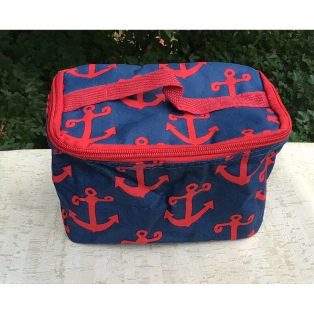 Lot of 5 Anchor Print Makeup Bag, Nautical Cosmetic Storage, Makeup Bags